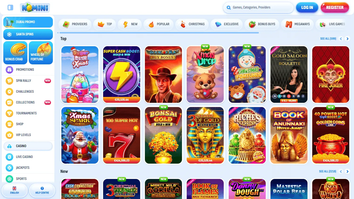 Nomini Casino games lobby on desktop
