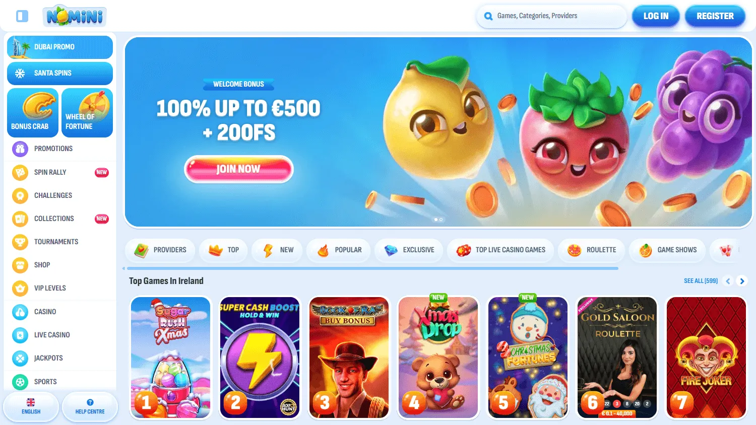 Nomini Casino home screen on desktop