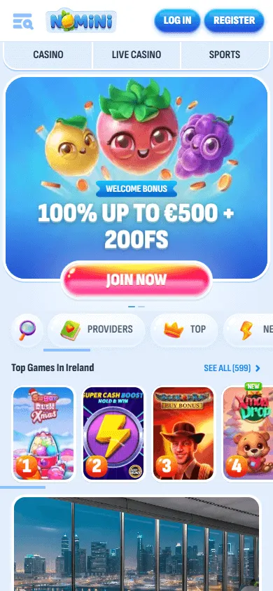 Nomini Casino home screen on a mobile device